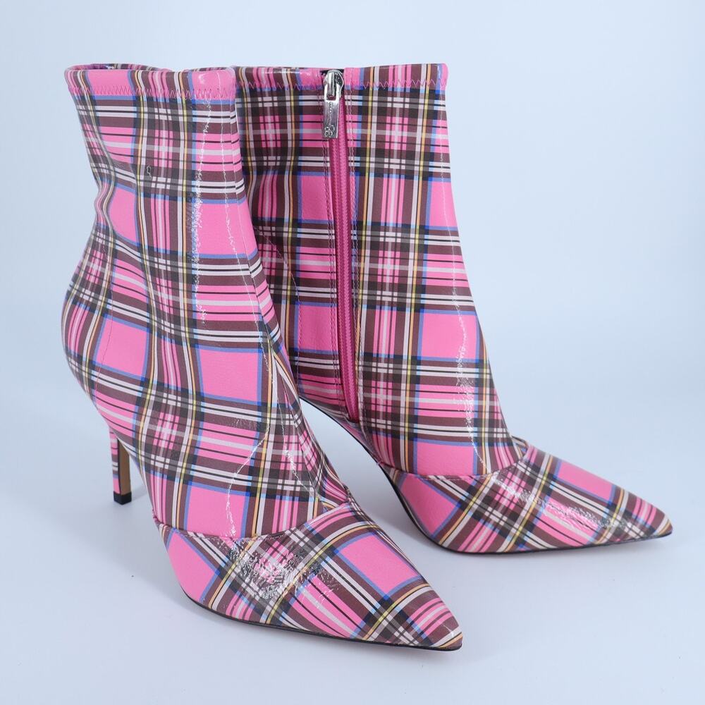 Jessica Simpson Alliye Plaid Bootie Pink NIB Patent Pointed Toe Women's 10M